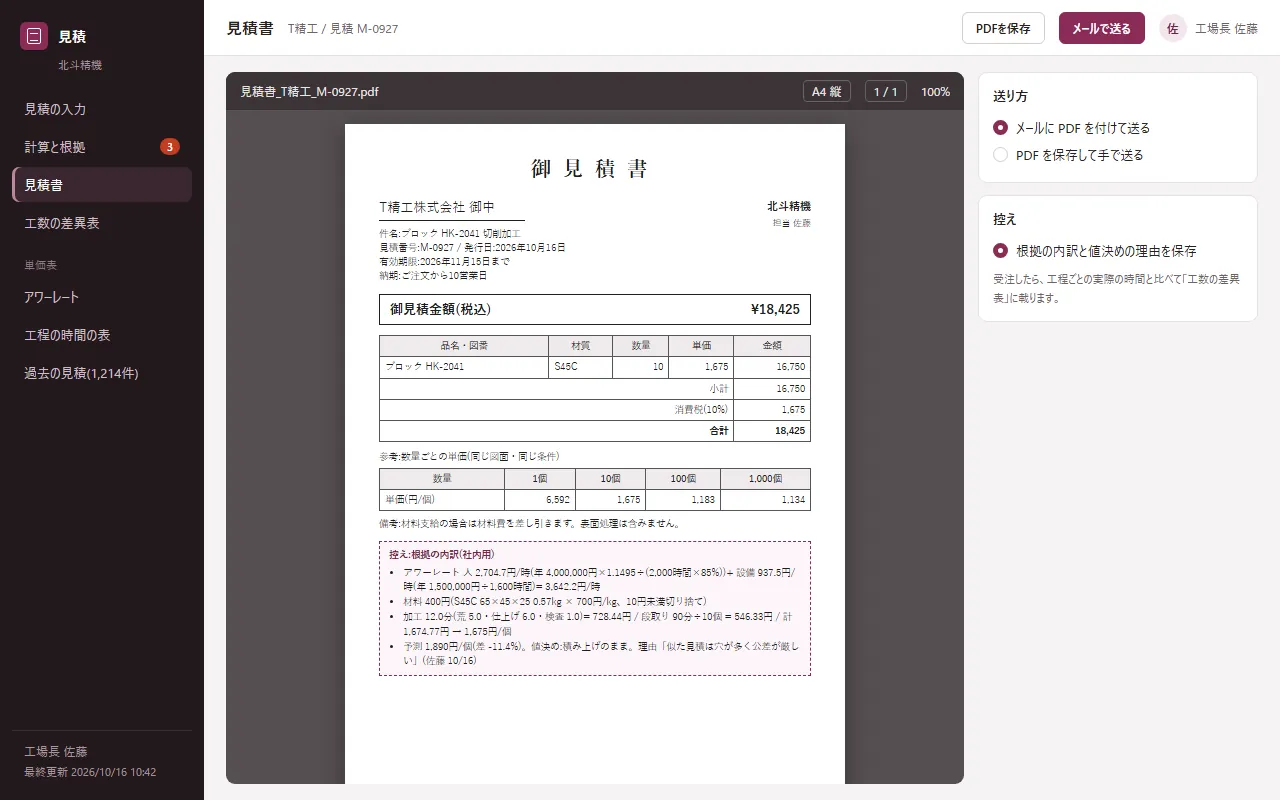 導入イメージ。③ 根拠の内訳を控えに残した見積書